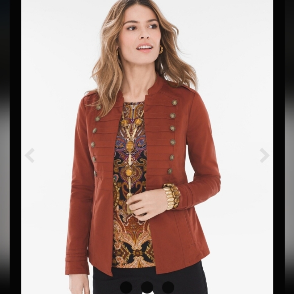 CHICO'S RUST MILITARY, COTTON SATEEN FINISH JACKET, SIZE 8/10